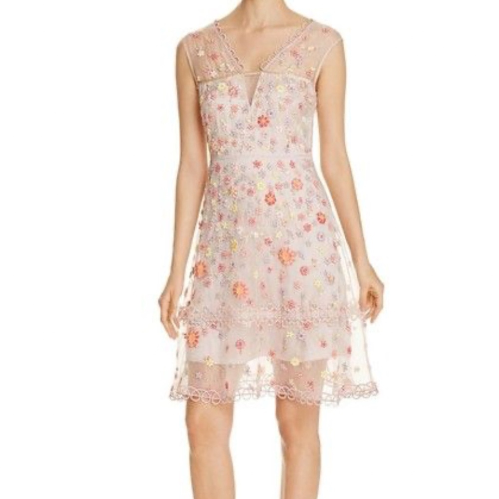 Elie Tahari hand embroidered and beaded silk dress pink